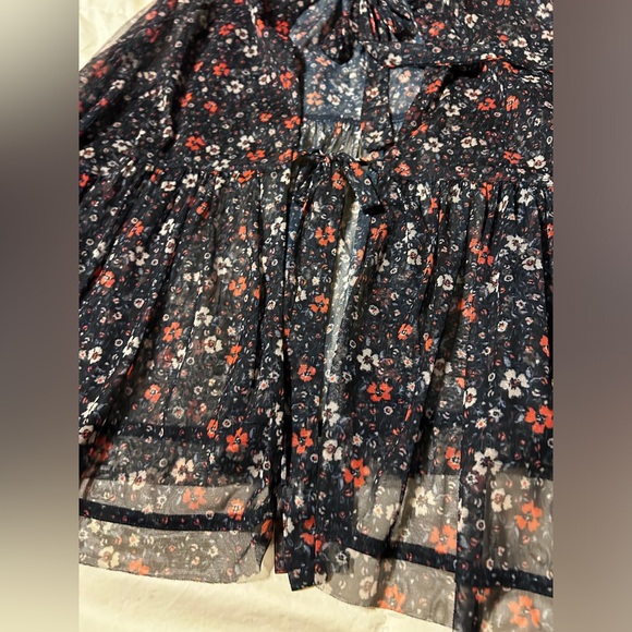 FREE PEOPLE Sheer Balloon Sleeve Floral Top Size Small - Picture 2 of 6